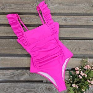 SPORLIKE Women One Piece Swimsuit Ruffle Adjustable Straps Tummy Control (L)